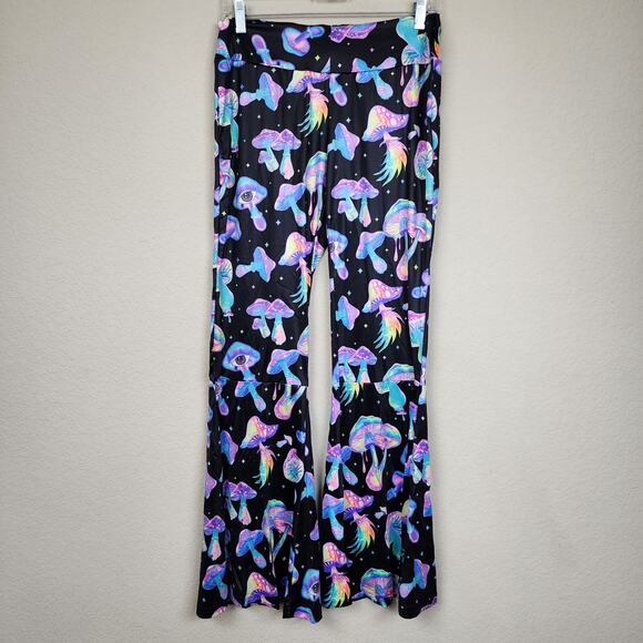 NWT XL Retro Stretchy Pants Blacklight Mushroom Rave Festival Flares - Picture 4 of 10